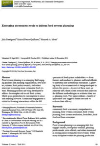 Emerging Assessment Tools to Inform Food System Planning